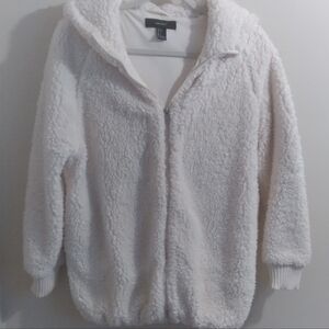 Cozy White Sherpa Teddy Zip Up Hoodie Jacket‎ Small